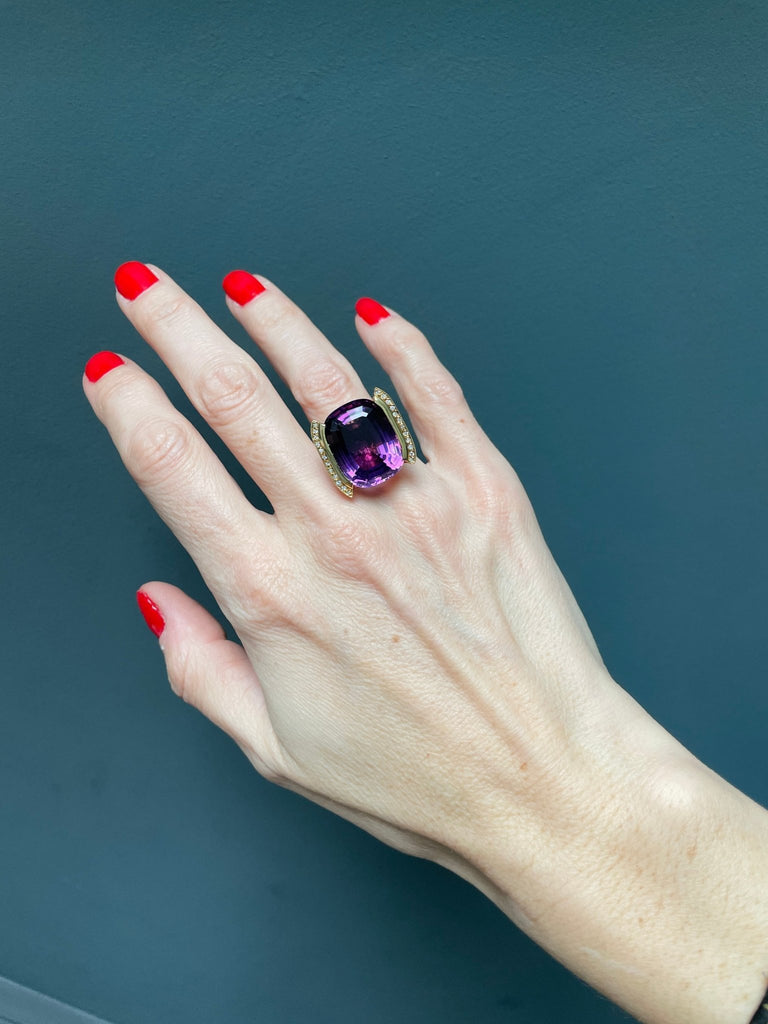 Cushion Cut Amethyst and Diamond Dress Ring - Ancient & W