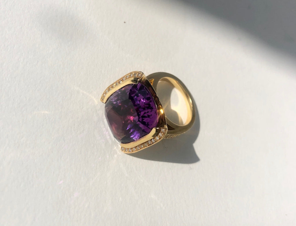 Cushion Cut Amethyst and Diamond Dress Ring - Ancient & W